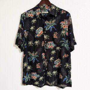 Batik Bay Hawaiian Floral Pineapple Woody Wagon Button Up Shirt